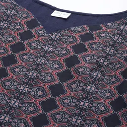 anayna Women Navy Blue & Red Pure Cotton Printed Kurta with Trousers & Dupatta image 2