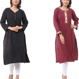 DESHBANDHU DBK Women Maroon Cotton Kurtas image 1