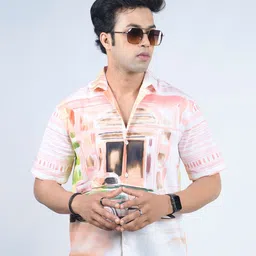 Eszett Men Conversational Printed Cuban Collar Cotton Casual Shirt-picture-50