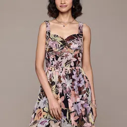 Label Ritu Kumar Floral Print Sweetheart Neck Georgette Fit & Flare Dress-picture-36