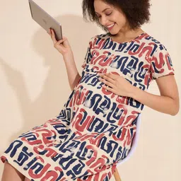 Lotik Women Cotton Maternity Short Nightdress-image-48