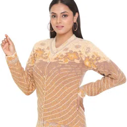 WOOL 4U Women Geometric Printed Woollen Cardigan image 2