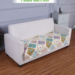 HOKIPO Off White & Blue Printed Polyester 2 Seater Sofa Cover-picture-49