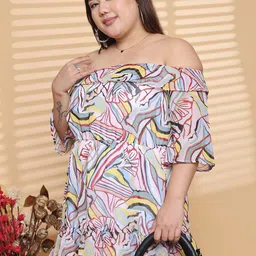 theRebelinme Women Plus Size Printed Off-Shoulder Layered A-Line Midi Dress image 3