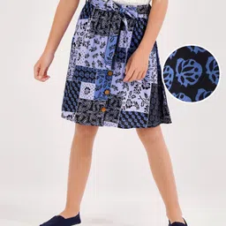 Primo Gino Above Knee Length Skirt Floral Print - Indigo Blue-picture-23