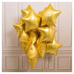 Bubble Trouble Star Shape 18 Inch Foil Balloons Pack of 10 - Golden-picture-10