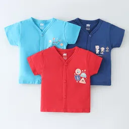 Simply Cotton Interlock Knit Half Sleeves Vests Bear Print Pack Of 3 - Red & Blue-image-75