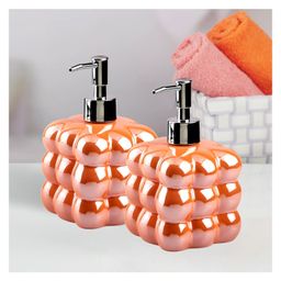 Kookee Ceramic Soap Dispenser liquid handwash pump for Bathroom, Set of 2, Orange (10982)-400 ml-picture-4