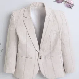Ministitch Linen Full Sleeves Striped Blazer - Cream-picture-13