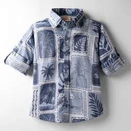 Rikidoos Cotton Woven Full Sleeves Beach Theme Printed Shirt - Light Blue-picture-21