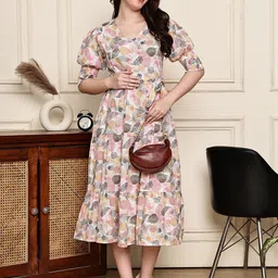 COLOR STUDIO Floral Print Puff Sleeve Maternity Fit & Flare Midi Dress image 2