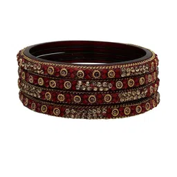 SAVORADE Set Of 4 Maroon Glass Bangle-picture-13