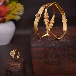 Jitaksh Set Of 2 Gold-Plated American Diamond Studded Bangles image 1