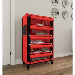 Fabura 5 Layers Shoe Rack With Wheels In Red & Black Color image 2