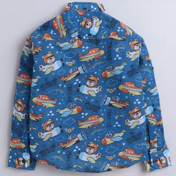 BAATCHEET Cotton Woven Full Sleeves Aeroplane & Bear Printed Shirt - Blue image 3