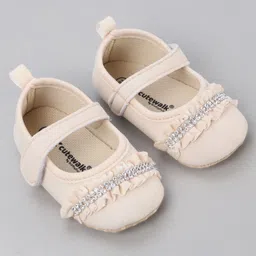 Cute Walk by Babyhug Velcro Closure Booties With Frills & Embellishments - Beige image 2