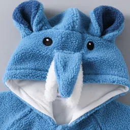 Mark & Mia Full Sleeves Elephant Theme Footed Rompers With Hood & Applique - Blue image 3