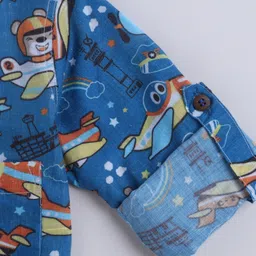 BAATCHEET Cotton Woven Full Sleeves Aeroplane & Bear Printed Shirt - Blue image 4