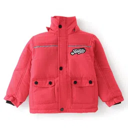 Babyhug Full Sleeves Woven Detachable Hood Jacket Text Embroidery - Red image 4