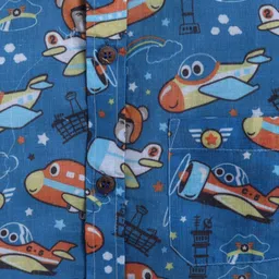 BAATCHEET Cotton Woven Full Sleeves Aeroplane & Bear Printed Shirt - Blue image 5