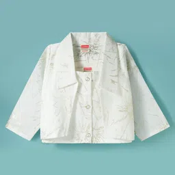 Twetoons Woven Full Sleeves Jacket Top and Trouser Set With Abstract Foil Print - White image 4