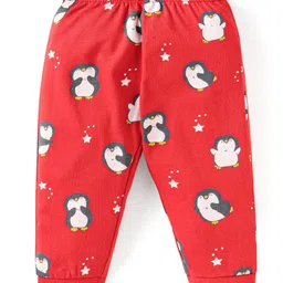 Babyoye Single Jersey Knit Full Sleeves Night Suit With Penguin Print - Red image 5
