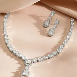 Rubans Rhodium Plated Cubic Ziconia Studded Necklace and Earrings image 3