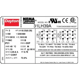 Dayton 1/3 HP Face Mount Open Dripproof 'General Purpose Motor, 31LH39 image 4
