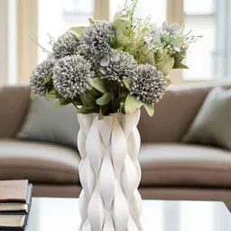 AARVI DECOR STUDIO Grey Chrysanthemums Silk Bunch Single Stem Flower-picture-25