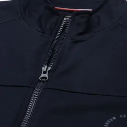 Arrow Men Navy Blue Solid Knitted Front-Open Sweatshirt image 2