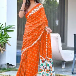 NIKATT DAMINI Pure Cotton Block Print Saree With Blouse Piece-picture-26
