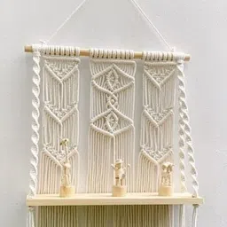 Aain White Macrame Wall Hanging Shelf-image-14