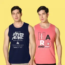 WOOSTRO Men Pack of 2 Typography Printed Round Neck Cotton Slim Fit Sports T-shirts image 4