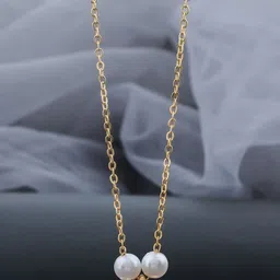 SZN Set Of 2 Gold-Plated Artificial Stones Studded & Pearls Beaded Minimal Necklace image 4