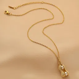 MYKI Stainless Steel Gold-Plated Cubic Zirconia Studded Contemporary Pendant & Chain-image-39