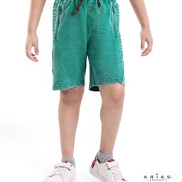 arias by lara dutta Arias Consciously Sourced 100% Cotton Stretch Looper Knit Pull up Shorts with Contrast Drawstring - Green-picture-39