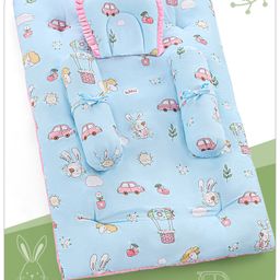 Babyhug 100% Premium Cotton Baby Bedding Set Bunny Print- Blue-picture-11