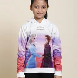 Kidsville Disney Frozen Featuring Full SleevesAnna & Elsa Printed Hooded Sweatshirt - Off White-picture-18