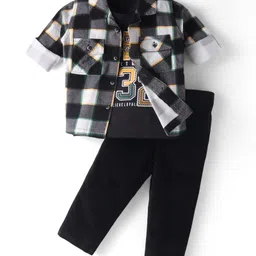 Robo Fry Cotton Woven Full Sleeves Checks Shirt & Trouser With Printed T-Shirt - Black-image-75