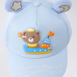 Babyhug Free Size Baseball Cap With Ear Applique & Bear Patch- Blue-image-21