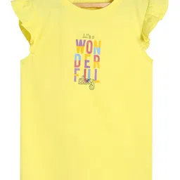 MINI KLUB Cotton Frill Sleeves Its A Wonderful Day Text Printed Top - Yellow-picture-22