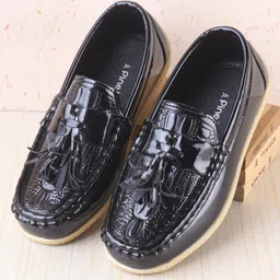 Pine Kids Textured Slip On Loafers - Black-picture-14