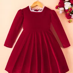 Mark & Mia Full Sleeves Solid Party Dress - Red-picture-17