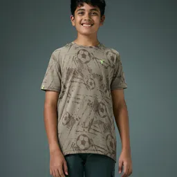 Technosport Knit Half Sleeves Footballs Printed Quick Dry & Breathable Tee - Khaki-picture-36