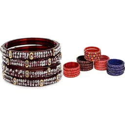 SOMIL Set of 24 Artificial Stones Studded Ethnic Glass Bangles-image-29