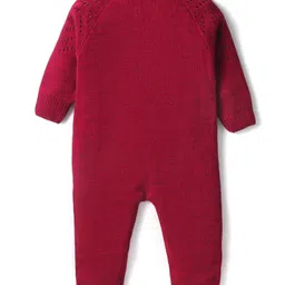 Babyhug Knitted Full Raglan SleevesWinter Romper with Bow Applique- Maroon image 2