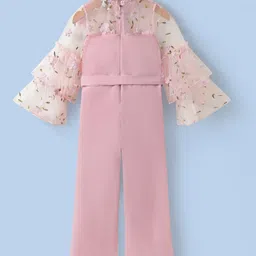 Kookie Kids Full Flutter Sleeves Jumpsuit with Floral Embroidery - Pink image 2