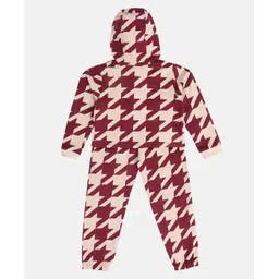 MINI KLUB Cotton Full Sleeves Geometric Printed Hoodie & Lounge Pants Set - Marshmallow & Maroon image 3
