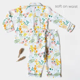 Cocoon Care Bamboo Cotton Woven Full Sleeves Floral & Strawberries Printed Coordinating Night Suit Set - Multi Colour image 3