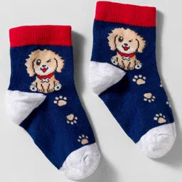Mustang Cotton Knit Ankle Length Socks with Puppy Design - Navy Blue image 2